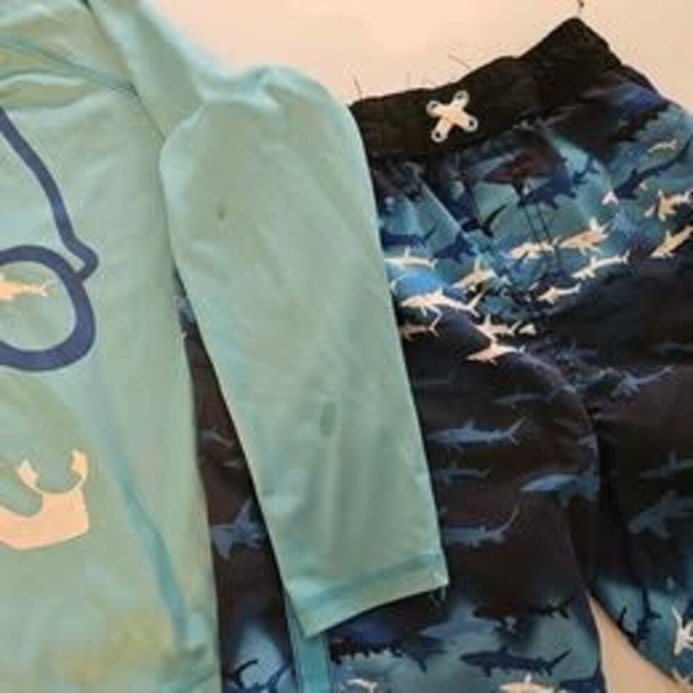 Boys Size 7 Swim Trunks and Rash Guard